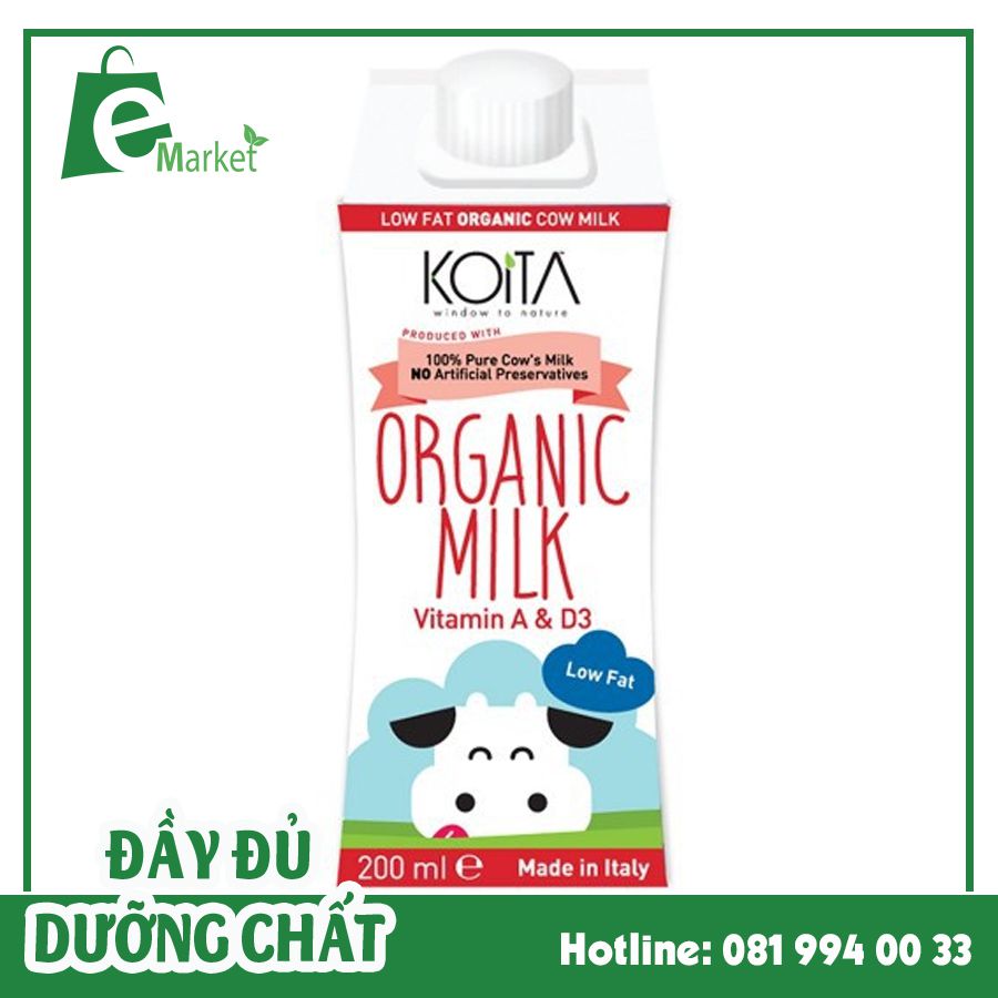 Sữa bò hữu cơ vị dâu ít béo Koita