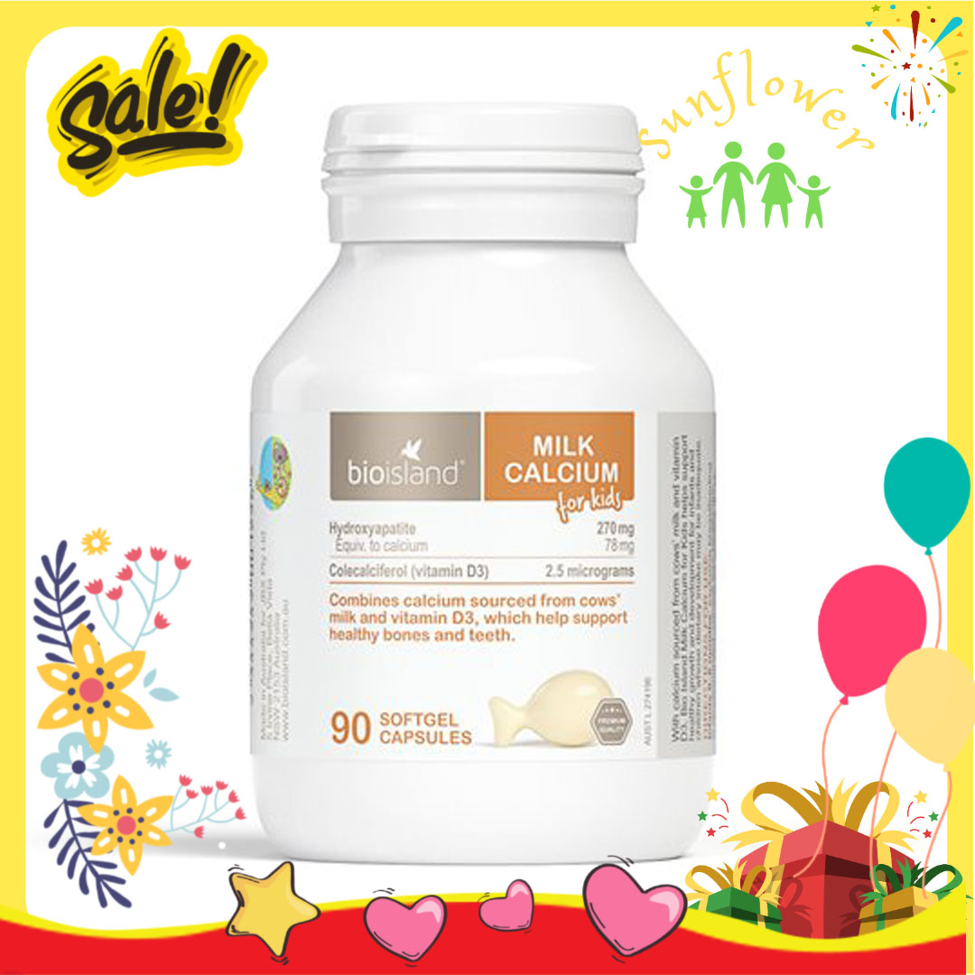 Bio Island Milk Calcium for kids - Sữa Canxi cho bé từ 7 tháng tuổi 90 viên Úc - Shop Sunflower