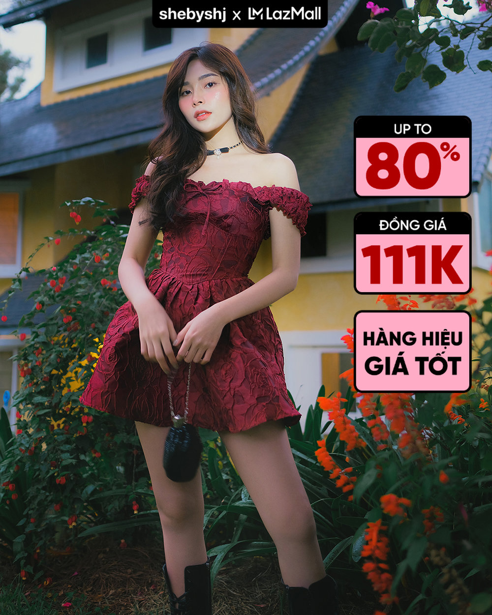 Đầm xoè gấm Shebyshj màu đỏ - Tiara Dress