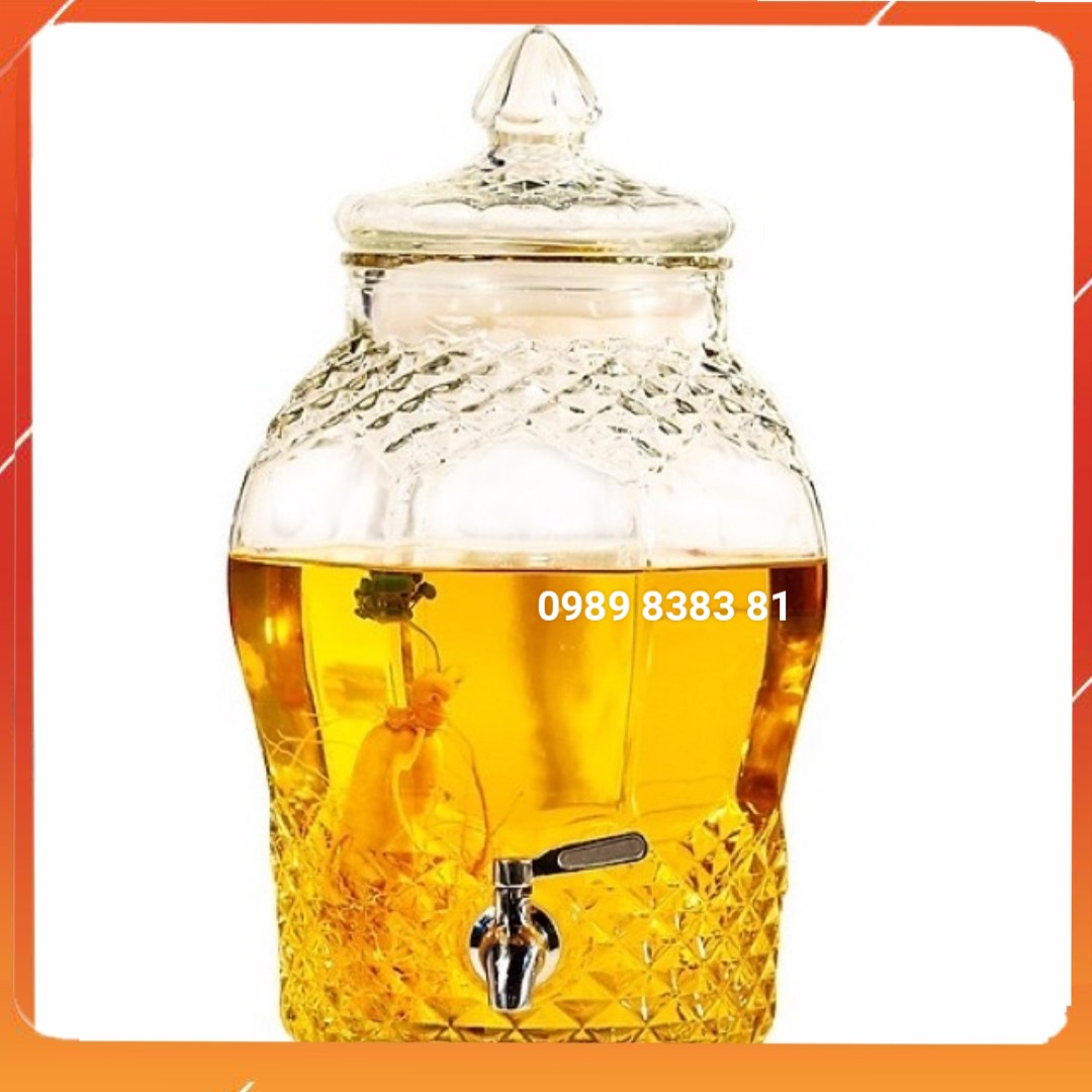 BÌNH NGÂM RƯỢU THỦY TINH CÓ VÒI 10 LÍT KIM CƯƠNG