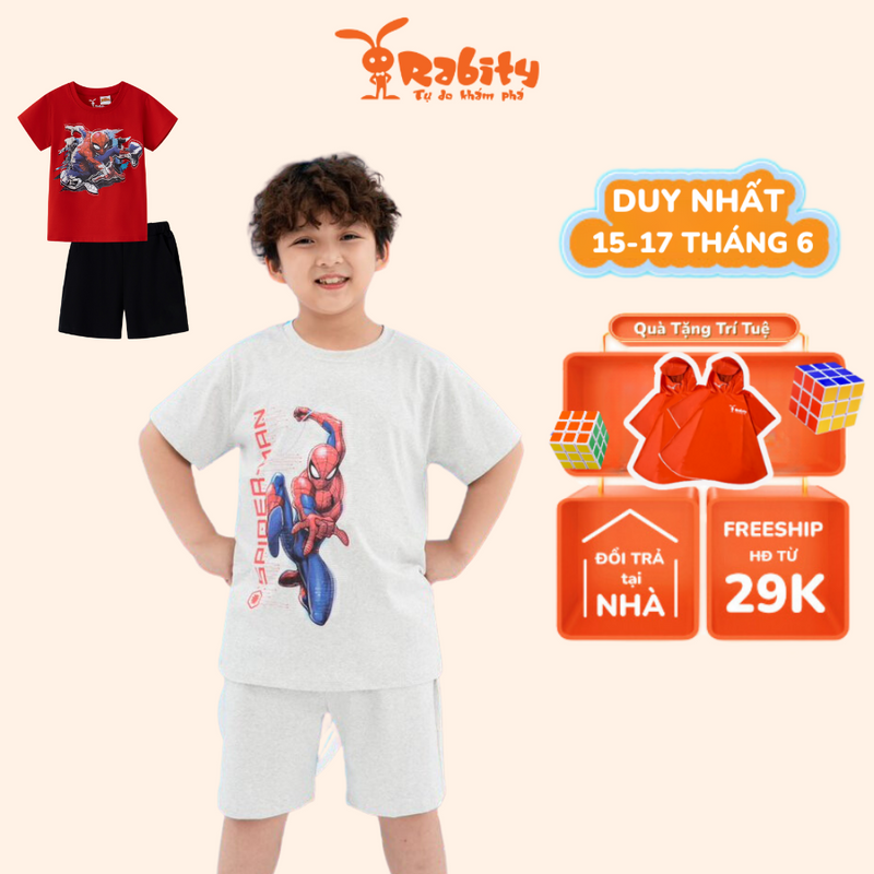 Bộ thun ngắn tay họa tiết Spiderman bé trai Rabity bộ cotton thoáng mát mặc mùa hè cho trẻ em 5697