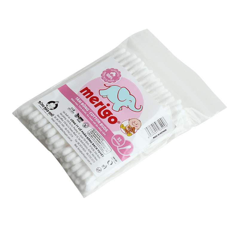 Combo 10 Gói Tăm Bông Trẻ Em Merigo (55 que/gói) - Chính Hãng Bông Bạch Tuyết