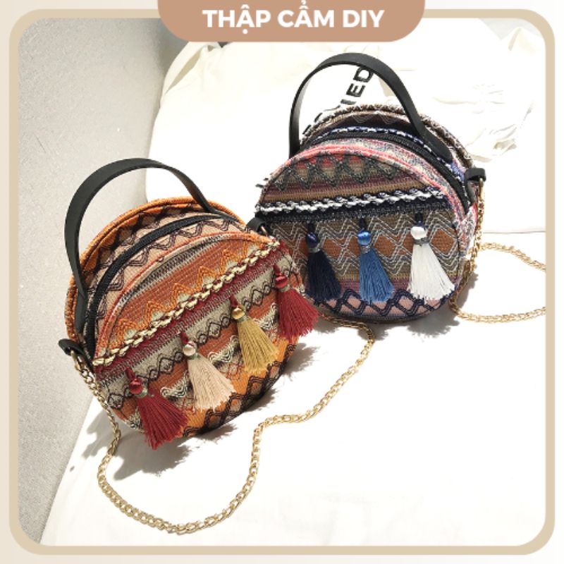 Túi thổ cẩm đeo chéo dáng tròn