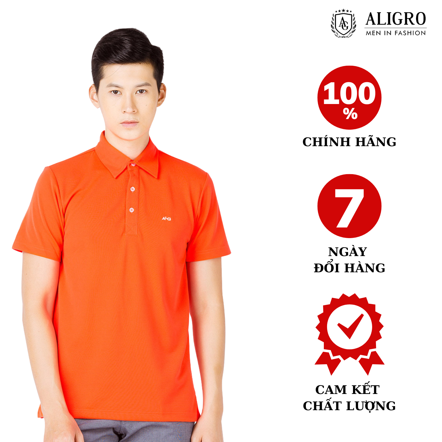 Áo polo nam ngắn tay ALIGRO màu đỏ cam vải 100% cotton mềm mịn, co giãn, thấm hút mồ hôi ALGPLO9