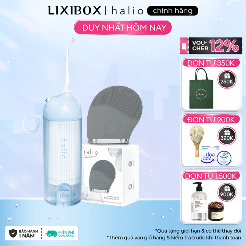 Combo Máy Tăm Nước Cầm Tay Halio UltraClean Oral Irrigator Blue Và Máy Rửa Mặt Halio Facial Cleansing & Massaging Device - Grey Smoke