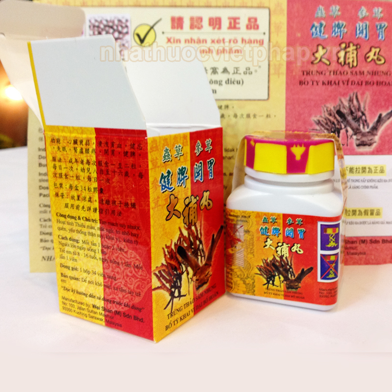 TRÙNG THẢO SÂM NHUNG - bổ tỳ, khai vị, đại bổ hoàn, hỗ trợ tăng cân ( Hộp 34 viên)