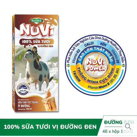 Thùng 48 Hộp NuVi 100% Sữa Tươi Sữa Tươi Tiệt Trùng Ít Đường Vị Đường Đen