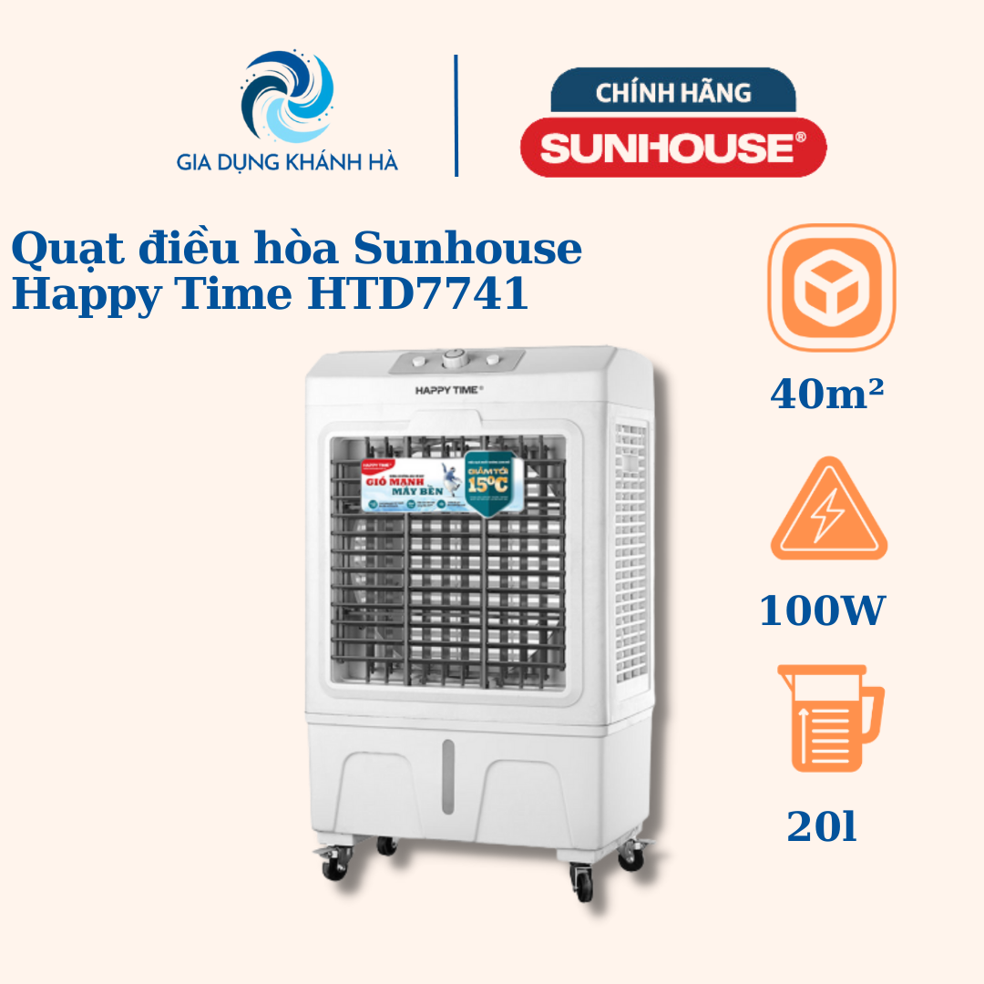 Quạt điều hòa sunhouse htd7741, 120 w , 23 lít , máy làm mát không khí , quạt gia đình - hàng trưng bày bảo hành 12 tháng