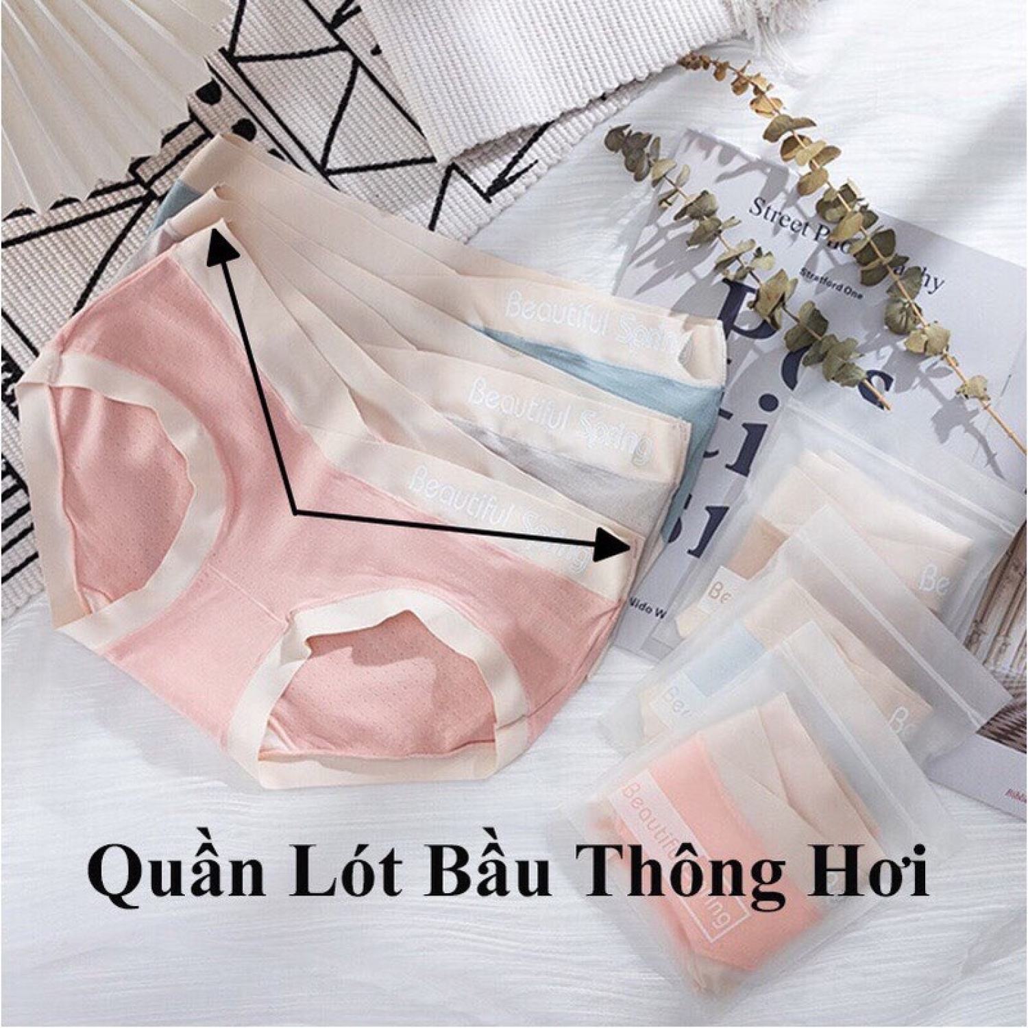 Quần lót bầu cạp chéo thông hơi kháng khuẩn có túi zip xịn xò cho bầu cực kỳ dễ chịu thoáng mát ql4