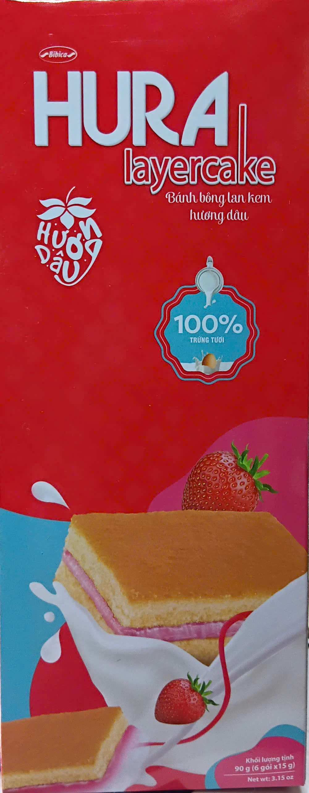 Bibica Combo 10 Boxes of Hura Sponge Cake 90g 6 Packs Vanilla Lemon Strawberry Flavor Suitable for Family and Friends