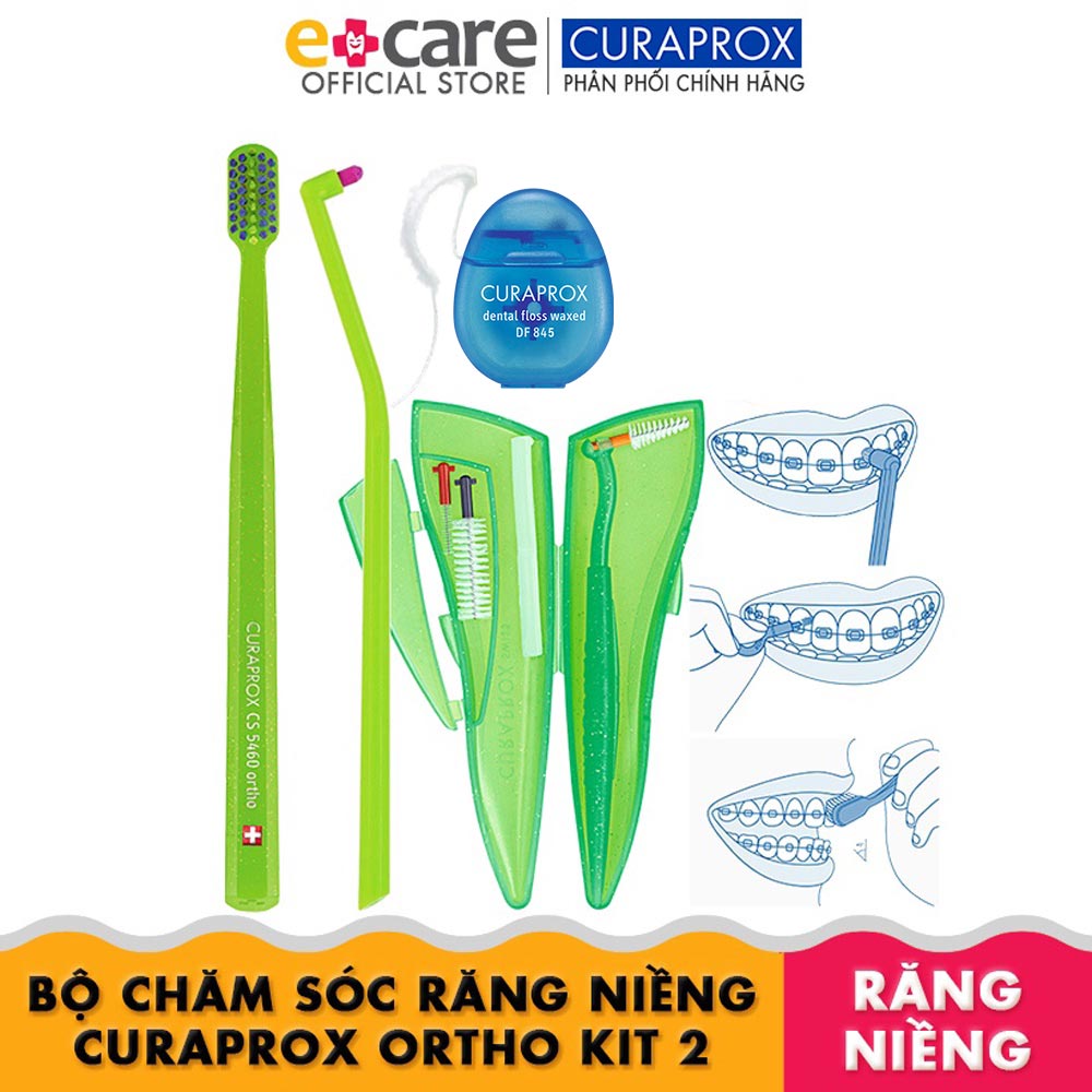 Bộ chăm sóc răng niềng Curaprox Ortho kèm túi lưới (Màu ngẫu nhiên)