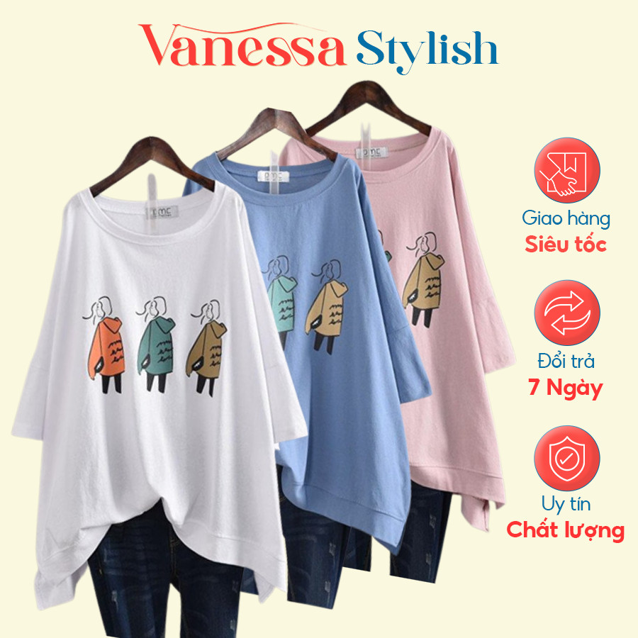 Áo thun form rộng tay lỡ Vanessa Stylish áo phông freesize in hình 3 CÔ GÁI