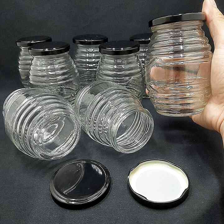 Hũ Thủy Tinh Đựng Gia Vị 350ML (combo 3 cái) con ong nắp thiếc đen – Hủ Gia Vị Thủy Tinh - Lọ Thủy Tinh 350ML - Hũ Gia Vị