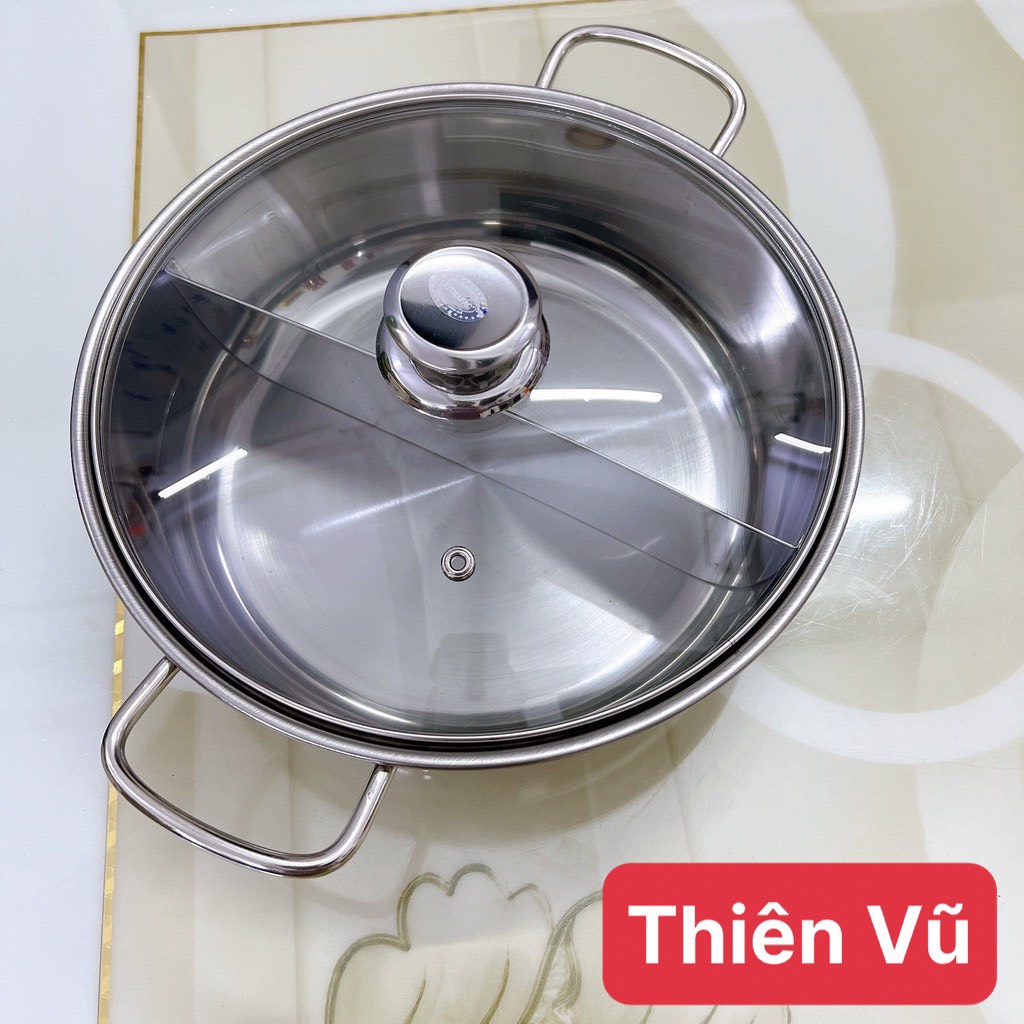 Nồi lẩu inox 2 ngăn nắp kính Tiến Thành - gia dụng Thiên Vũ