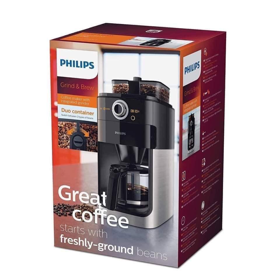 Philips Grind and Brew HD7769 / 00 filter coffee machine (with grinder, timer, double bean compartment) stainless steel / black