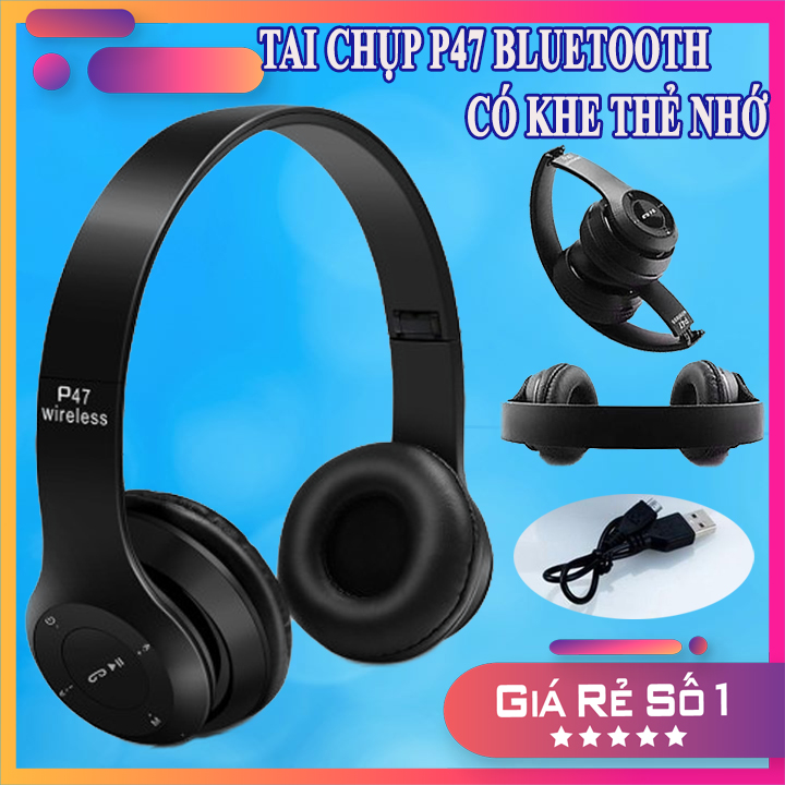 TAI NGHE CHỤP TAI CAO CẤP - P47/P47S | TẶNG KÈM DÂY 3.5 mm Kết Nối Laptop | Đọc THẺ NHỚ + nghe FM | SKYTHUONGMAI - 16001