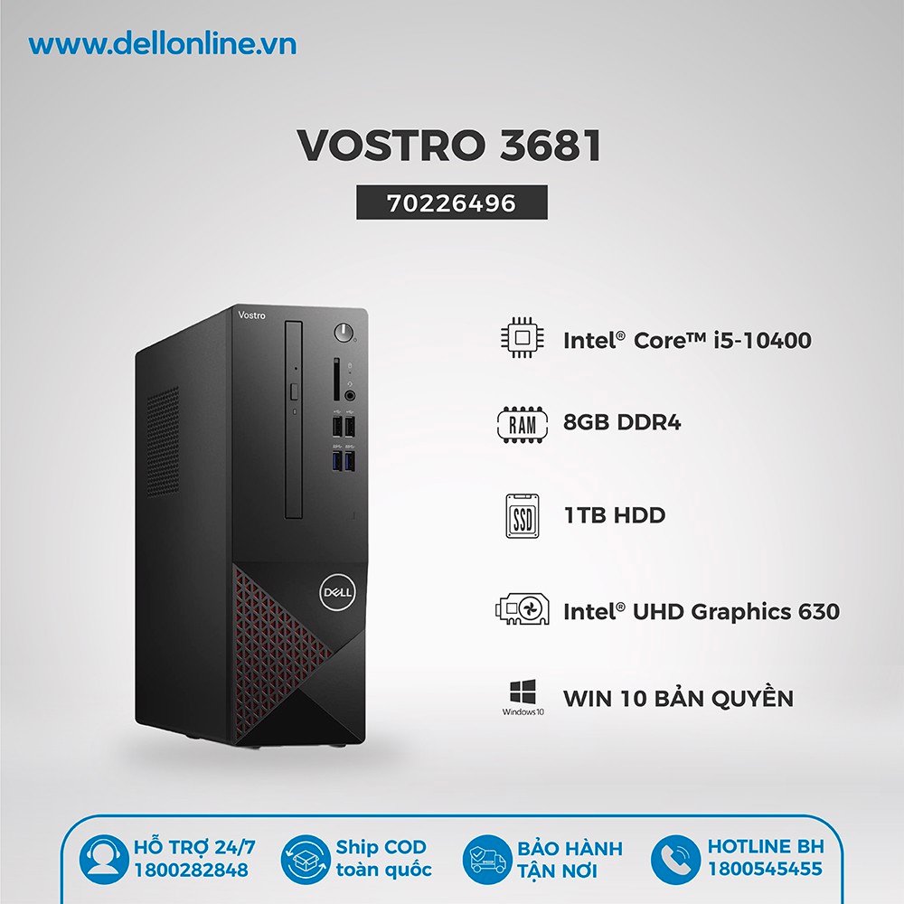 Máy tính để bàn dell vostro 3681,intel core i5-10400,8gb ram,1tb hdd,dvdrw,wl+bt,mouse,keyboard,win 10 home,mcafeemds,1yr,