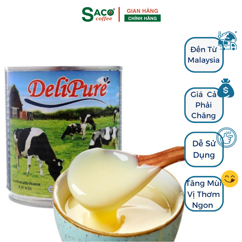 Sữa đặc DeliPure nhập khẩu từ Malaysia lon 380G, thơm ngon đậm đà