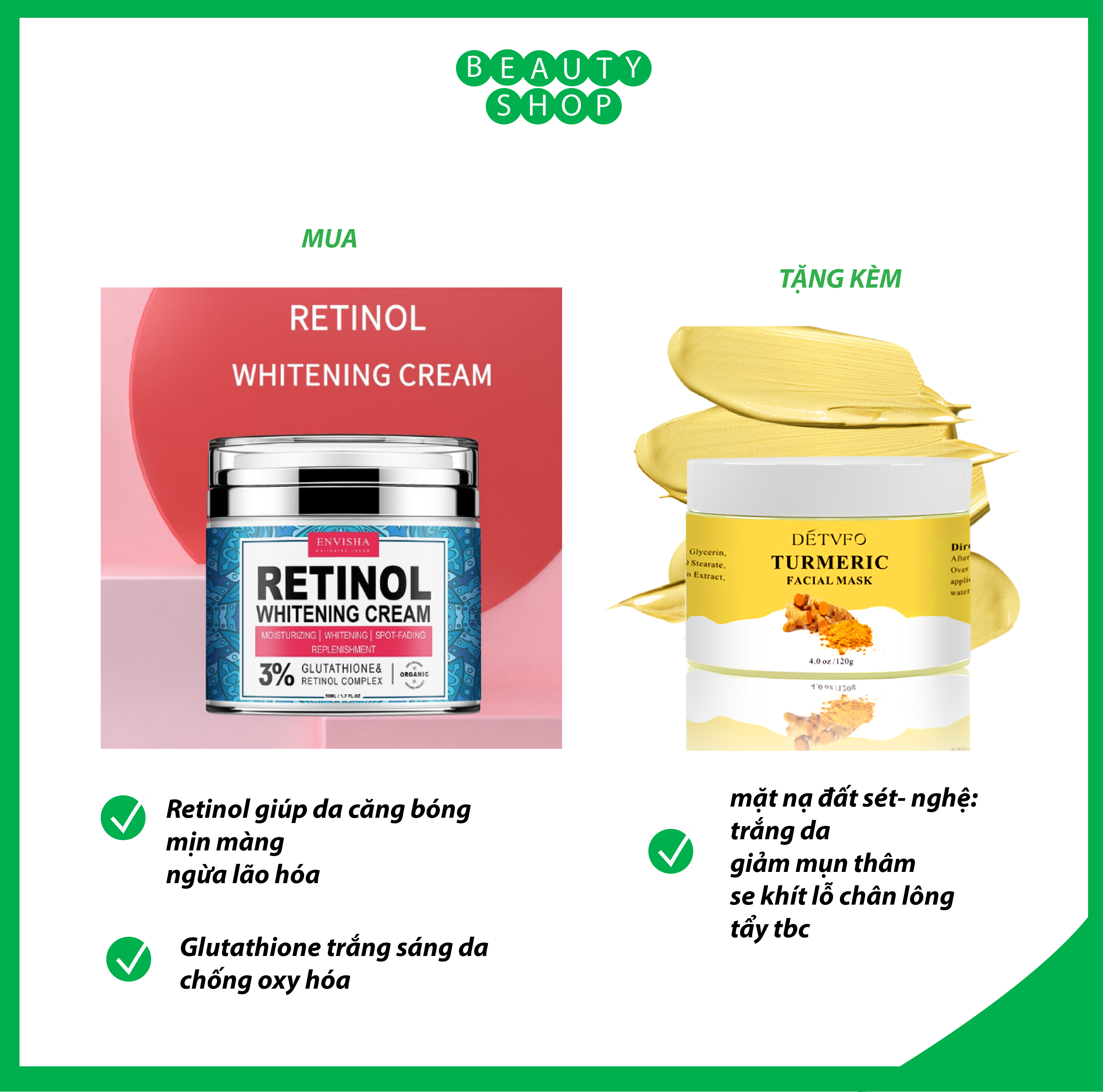 (Quà tặng) Kem gluta retinol dưỡng trắng da mờ nám tàn nhang chống lão hóa trẻ hoá da căng mịn vượt trội