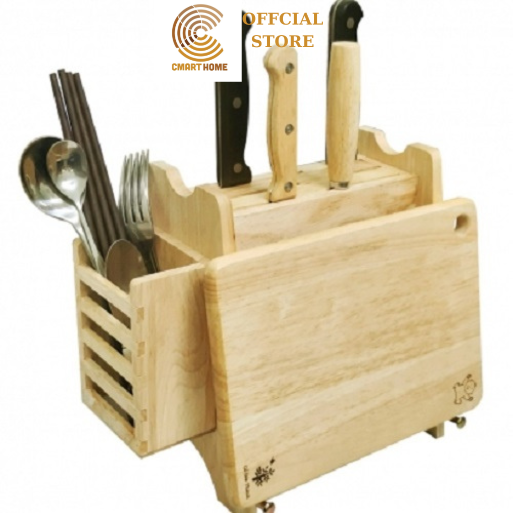 Dắt dao xiên đa năng gỗ cao su cao cấp bền đẹp sang trọng - gỗ đức thành 20381