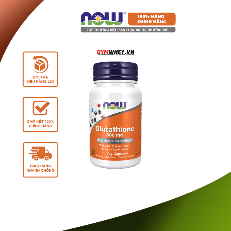 Combo now glutathione + now vitamin c 1000mg trắng da, giảm thâm mụn, giảm nám