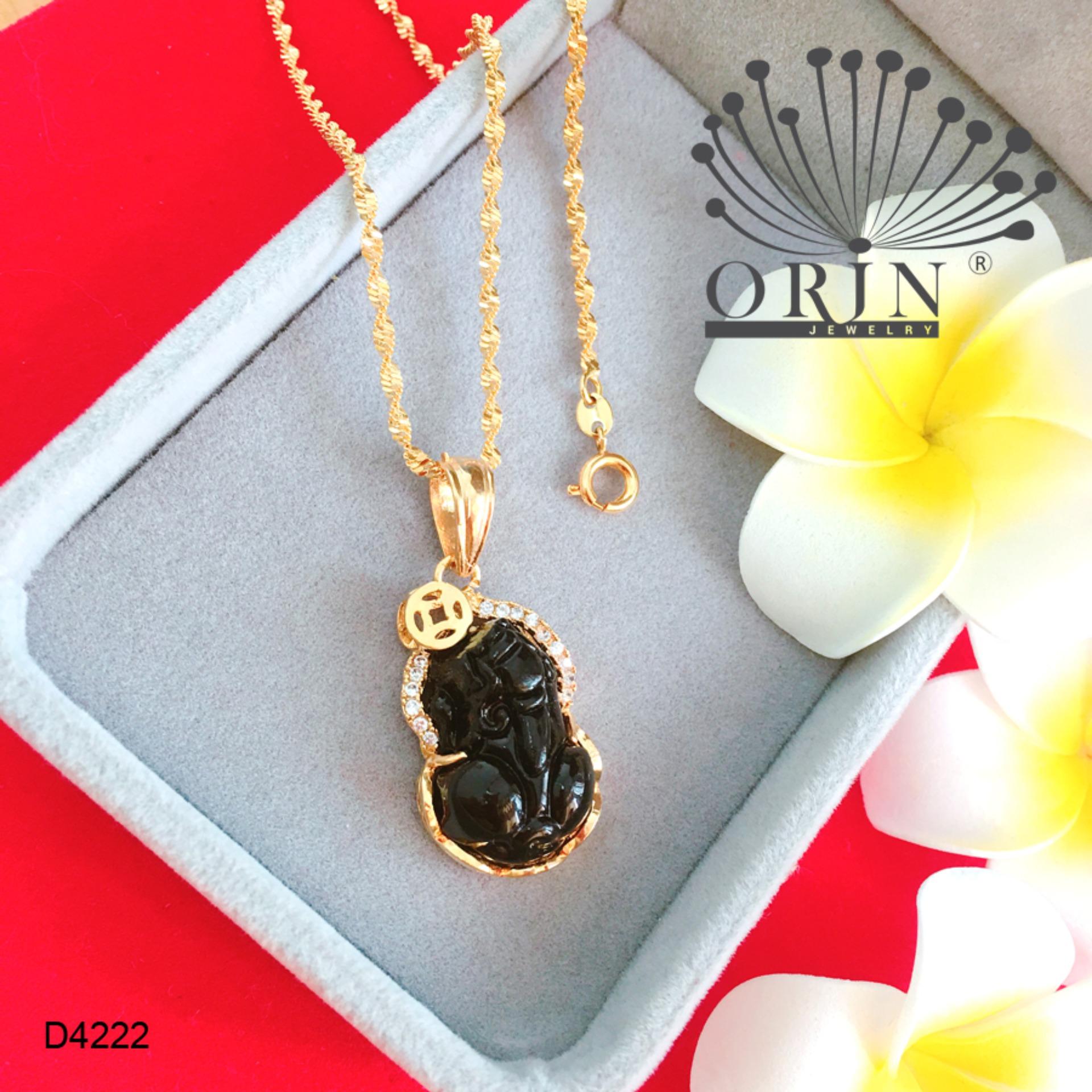 Dây chuyền nữ dạng xoắn mặt tỳ hưu màu đen đính đá thiết kế bền màu đẳng cấp Orin D4222 - Long Tien
