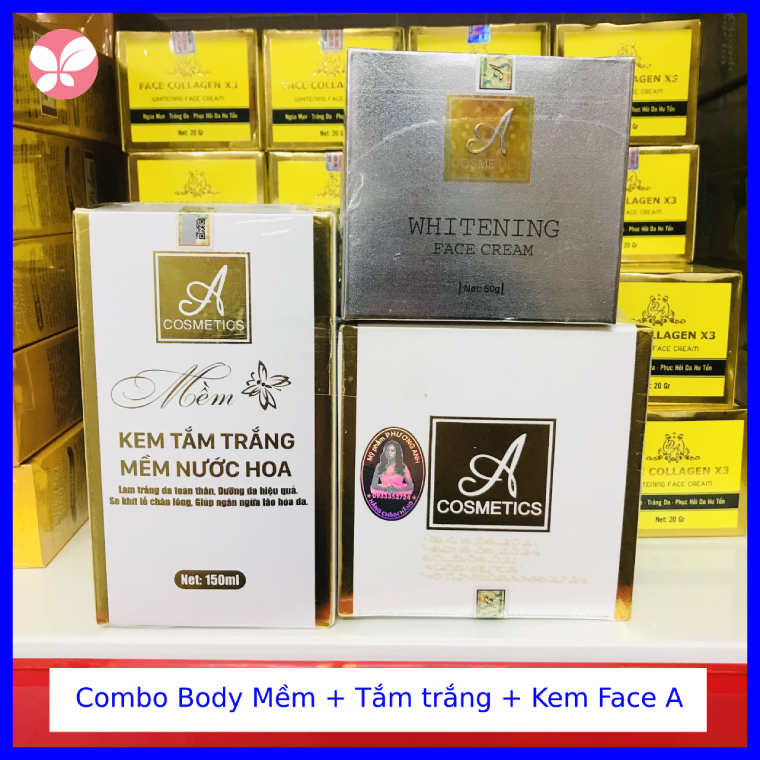 Combo Kem Body Mềm nước hoa + Kem tắm trắng Mềm nước hoa + Kem Face Pháp A Phương Anh Chính hãng