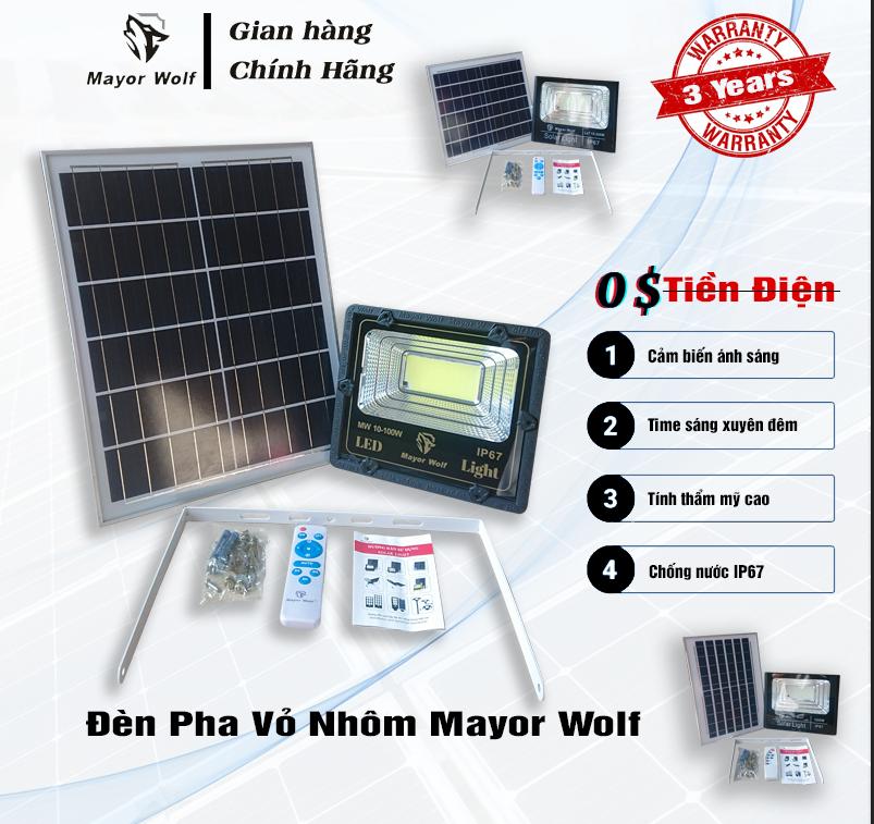 Đèn pha năng lượng mặt trời LY-TGD001, đèn năng lượng mặt trời Chính Hãng Mayor Wolf - bảo hành 3 năm