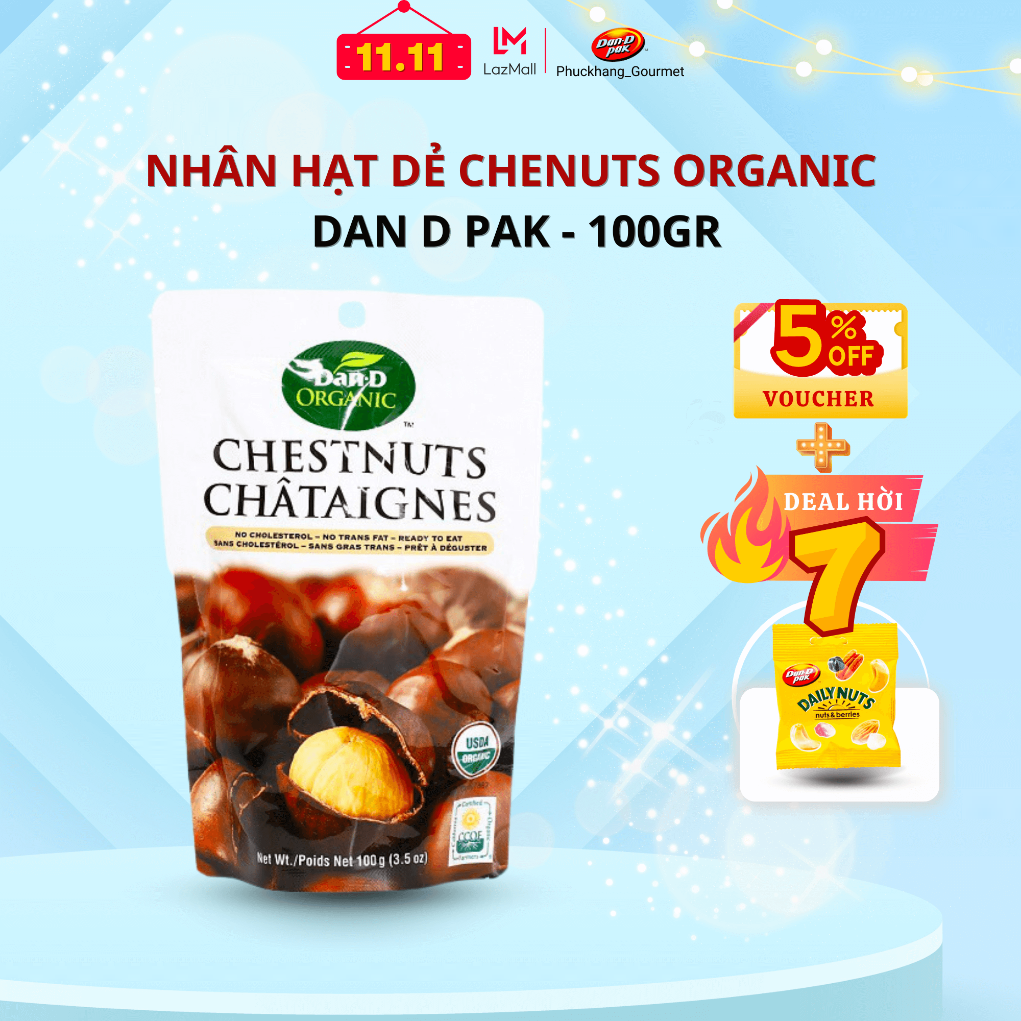 HẠT DẺ TÁCH VỎ ORGANIC 100GR DAN D PAK, tiêu chuẩn quốc tế, phù hợp với ăn kiêng, tốt cho sức khoẻ
