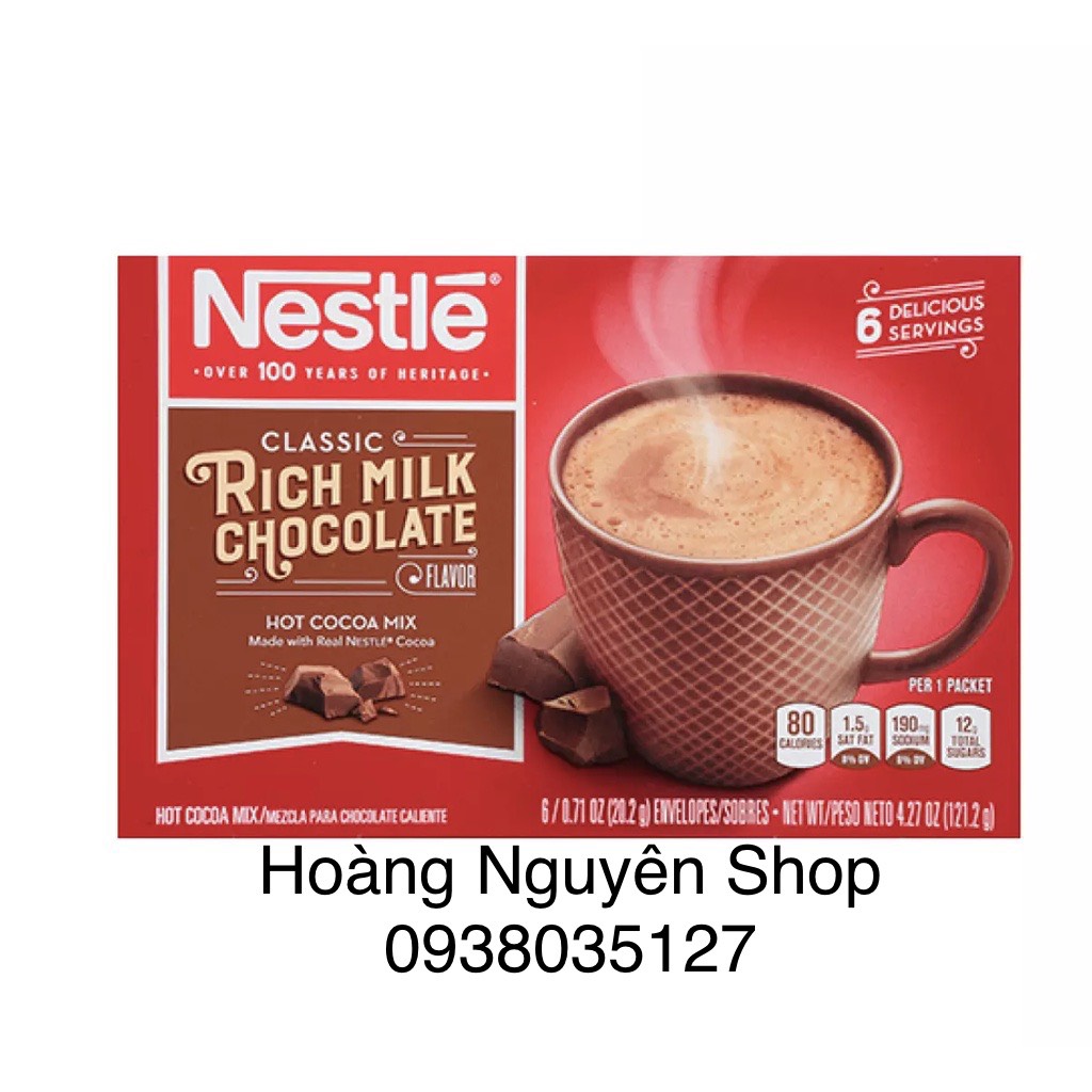 NESTLE CHOCOLATE 100% USA - BỘT CACAO NESTLE RICK MILK CHOCOLATE HỘP 6 GÓI - CACAO SOCOLA NGUYÊN CHẤT KHÔNG CAFEIN date 2024