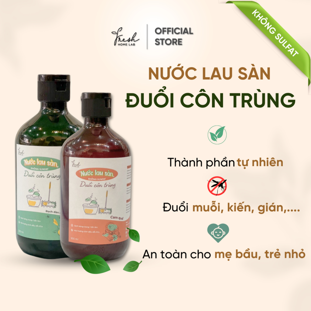 Nước Lau Sàn Đuổi Muỗi, Gián, Côn Trùng Hương Tinh Dầu Thiên Nhiên Không Sulfat, An Toàn Cho Trẻ Nhỏ | Fresh Home Lab