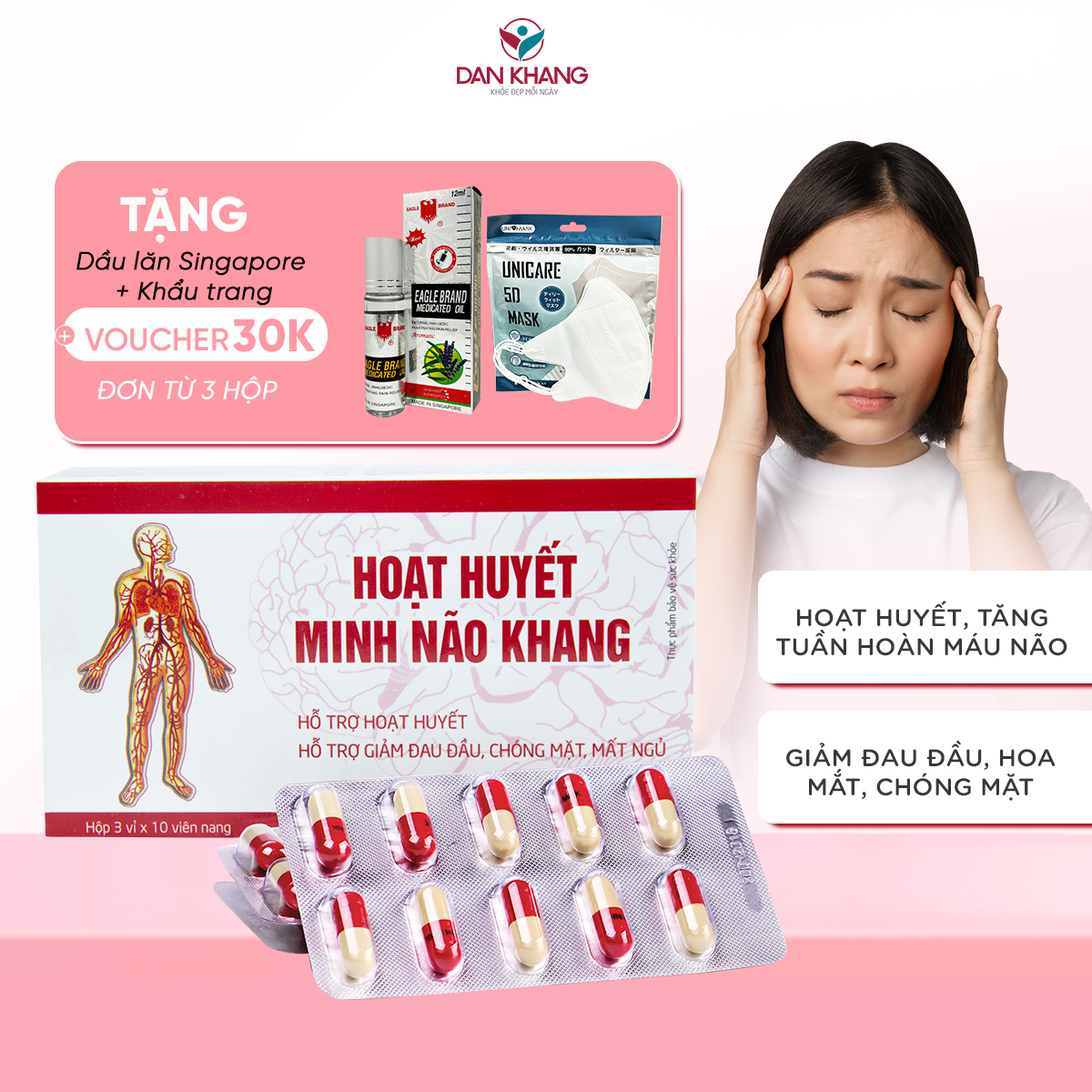 Viên Uống Hoạt huyết Minh Não Khang (Hộp 3 vỉ x 10 viên)