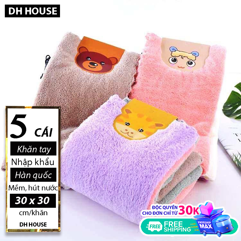 [HCM][ KHĂN MỊN HÚT NƯỚC KHÔNG ĐỔ LÔNG] Combo 5 cái 30cm x 30cm Khăn Đa Năng Hàn Quốc Lau Mặt Lau Tay loại to tiện lợi trong gia đình. DHHOUSE