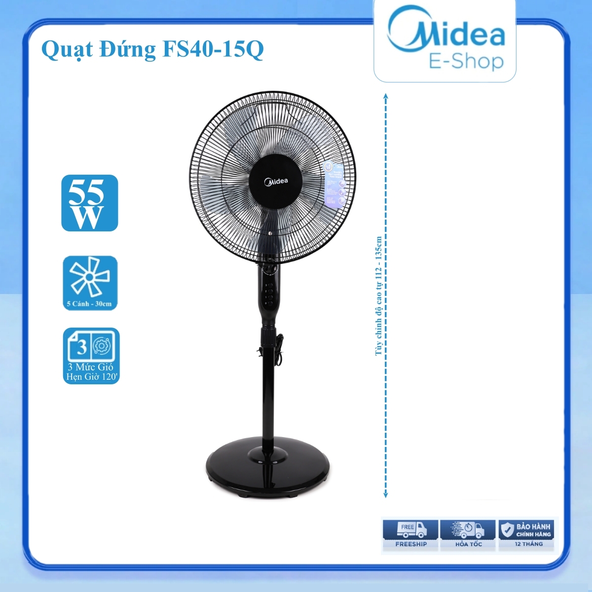Quạt đứng 5 cánh midea fs40-15q