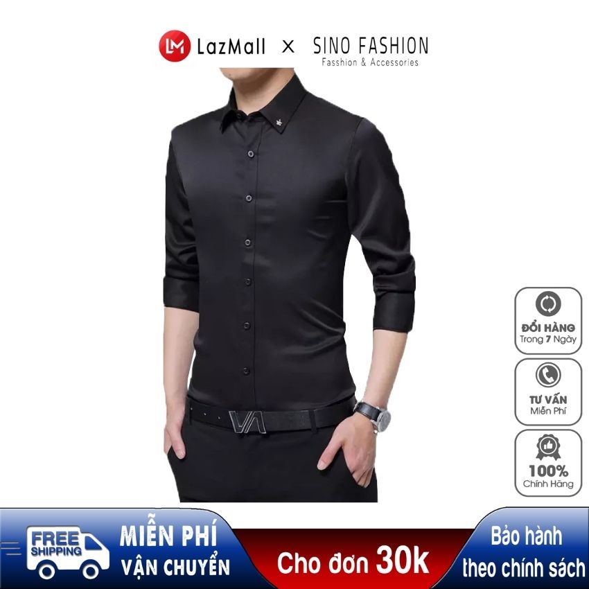 Áo sơ mi nam SINO trơn vải lụa cao cấp - thoáng mát - thấm mồ hôi - dáng body classic SM05