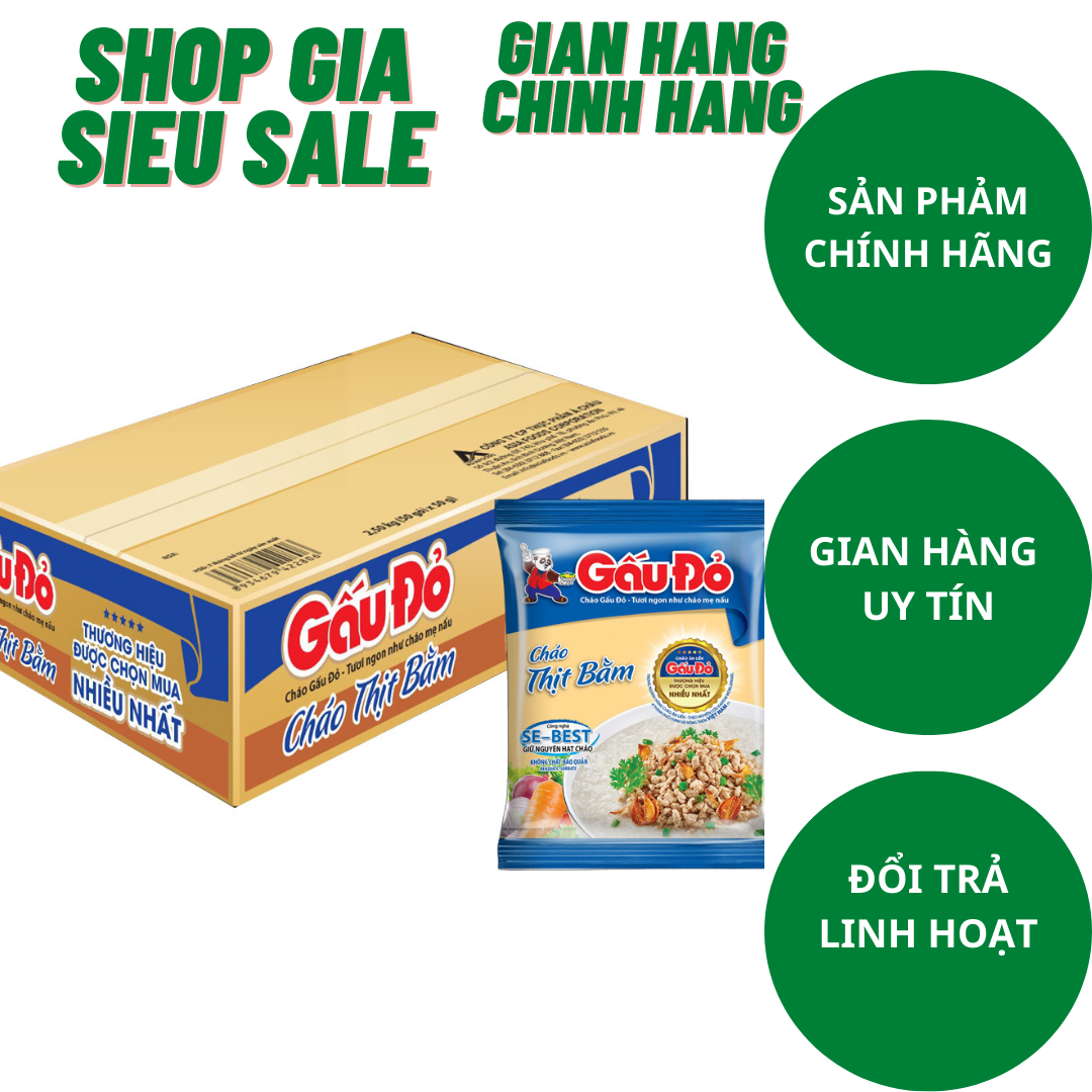 Thùng 50 gói cháo thịt bằm gấu đỏ 50g