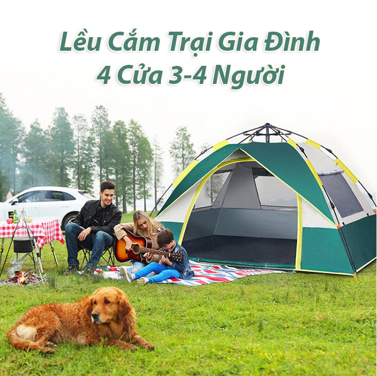 Lều cắm trại 4 người, lều tự bung dã ngoại picnic câu cá gia đình gấp gọn 4 cửa FITEZY