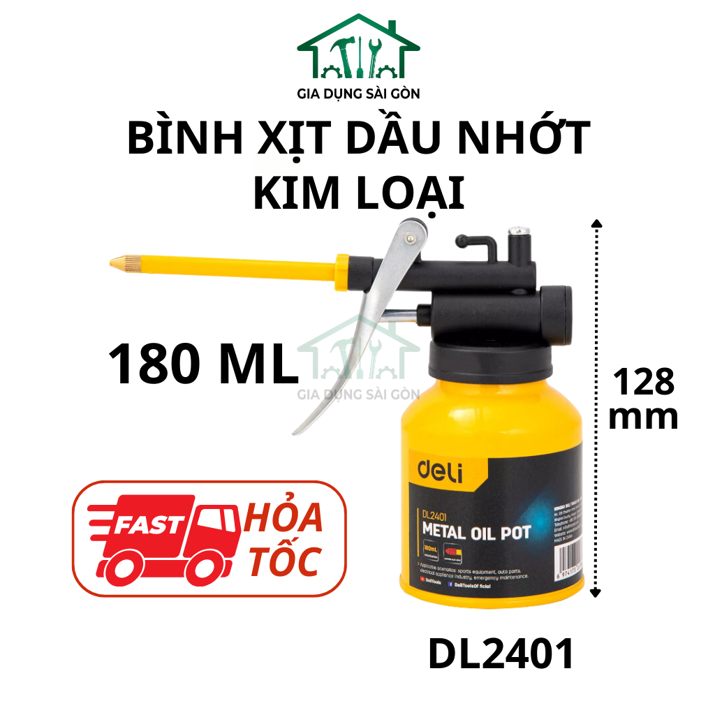 Bình Châm Nhớt Xịt Dầu Cao Cấp Cho Máy Móc Cơ Khí Deli - Chất Liệu Thép Chắc Chắn - DL2401