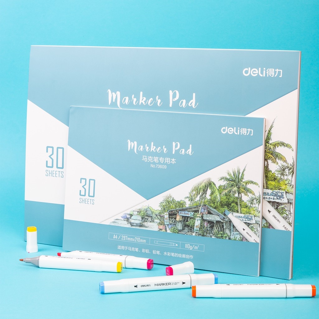 Giấy vẽ màu marker chuyên dụng deli - 30 tờ 110gsm - 73609 / 73610