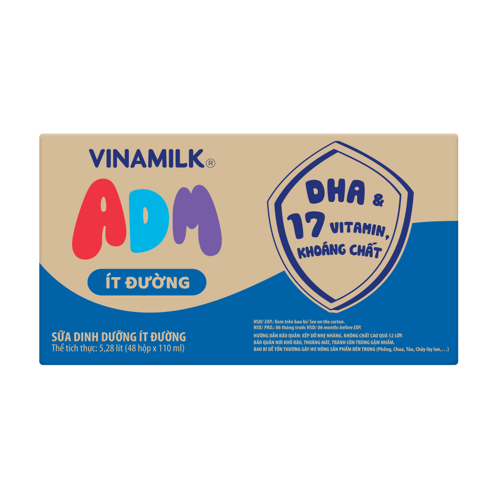 sữa dinh dưỡng vinamilk adm ít đường - thùng 48 hộp 110ml 1