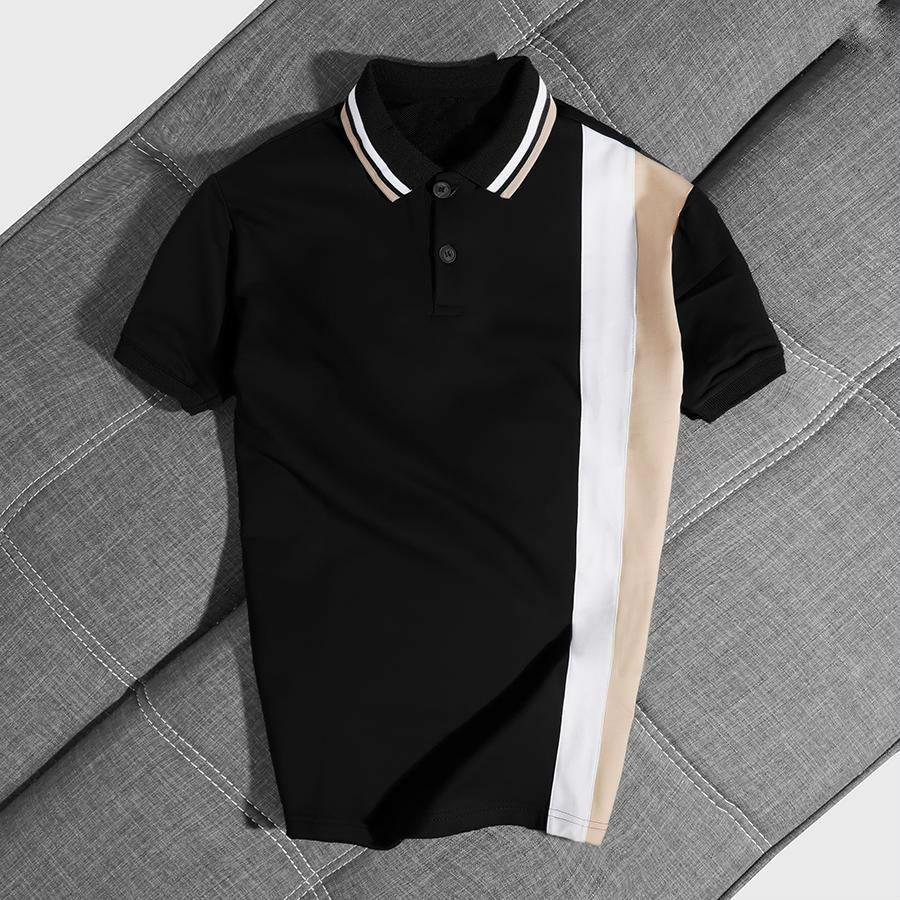 [HCM]Áo thun nam có cổ phối viền cổ sọc dọc thời trang phái mạnh