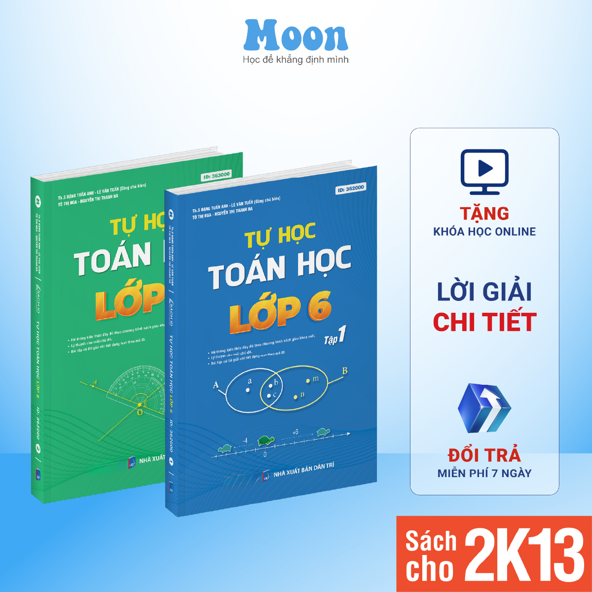 Sách ID Tự Học Toán Lớp 6 chương trình sách giáo khoa mới kết nối tri thức, cánh diều, chân trời sáng tạo Moonbook