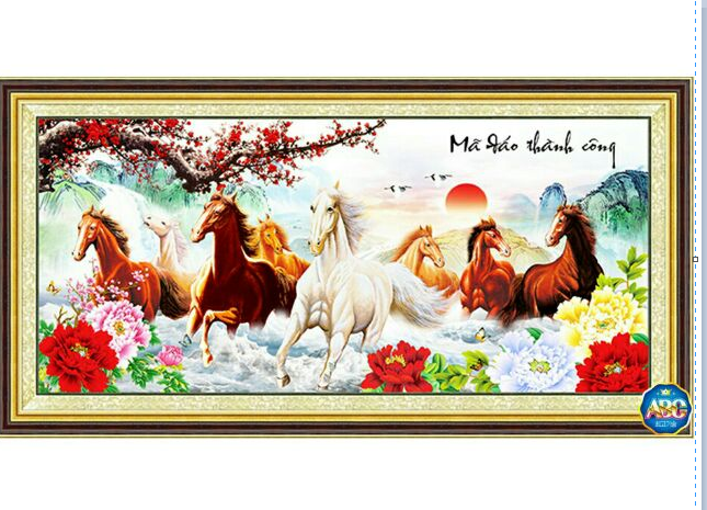 Tranh thêu chữ thập mã đáo thành công kt 150x60cm /195x84 cm