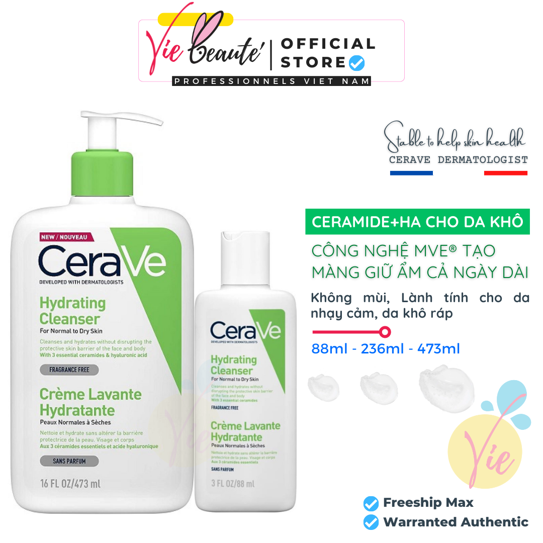Sữa Rửa Mặt CeraVe Hydrating Facial Cleanser Creme làm sạch và cấp ẩm bản Pháp