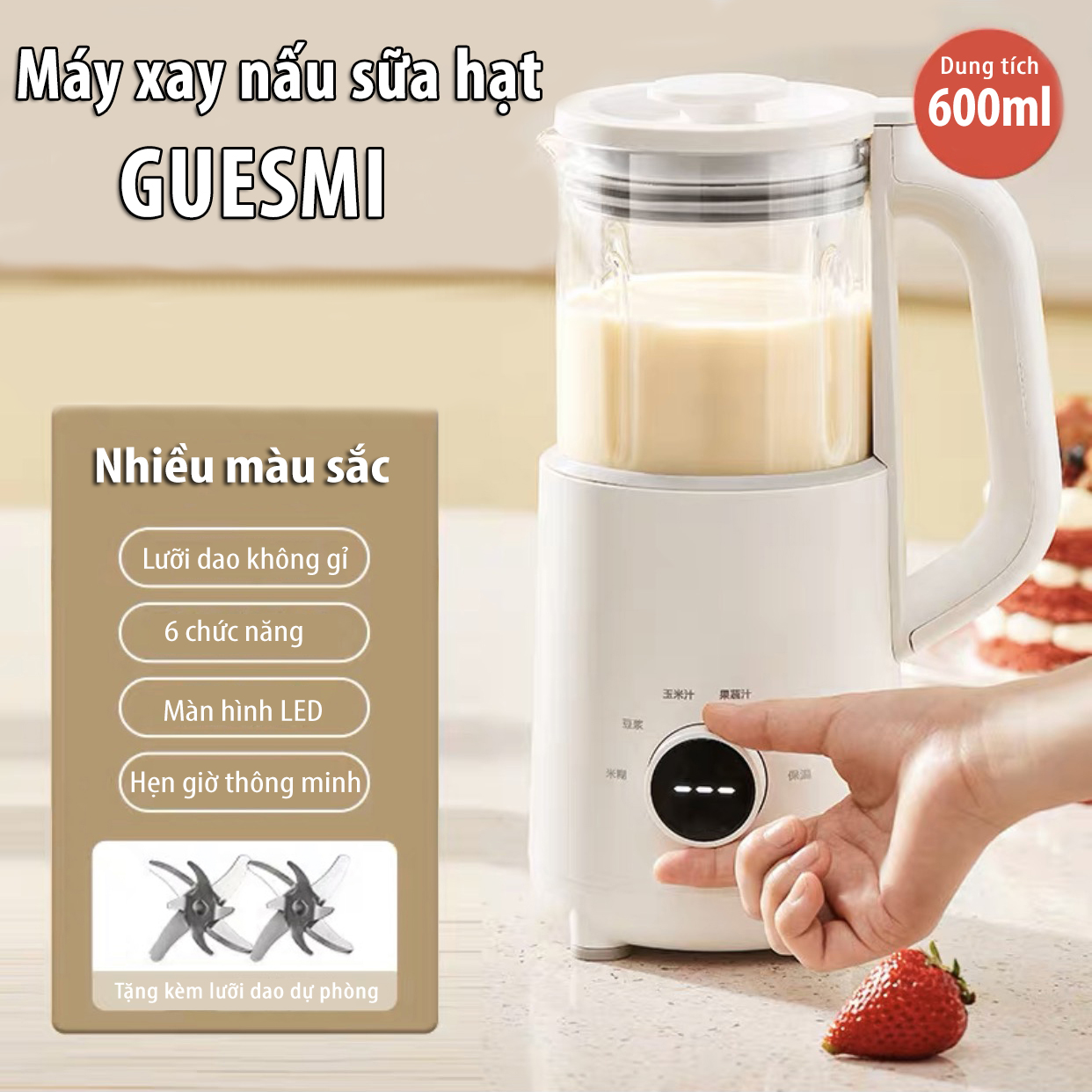 Máy làm sữa đậu nành Guesmi đa năng Máy xay nấu sữa hạt dung tích 600ml Máy nấu sữa đậu nành hàng nội địa cao cấp bio01