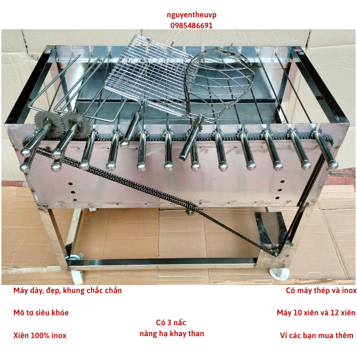 Máy nướng thịt, chả, gà, vịt, cá...mô tơ tự động 10 xiên