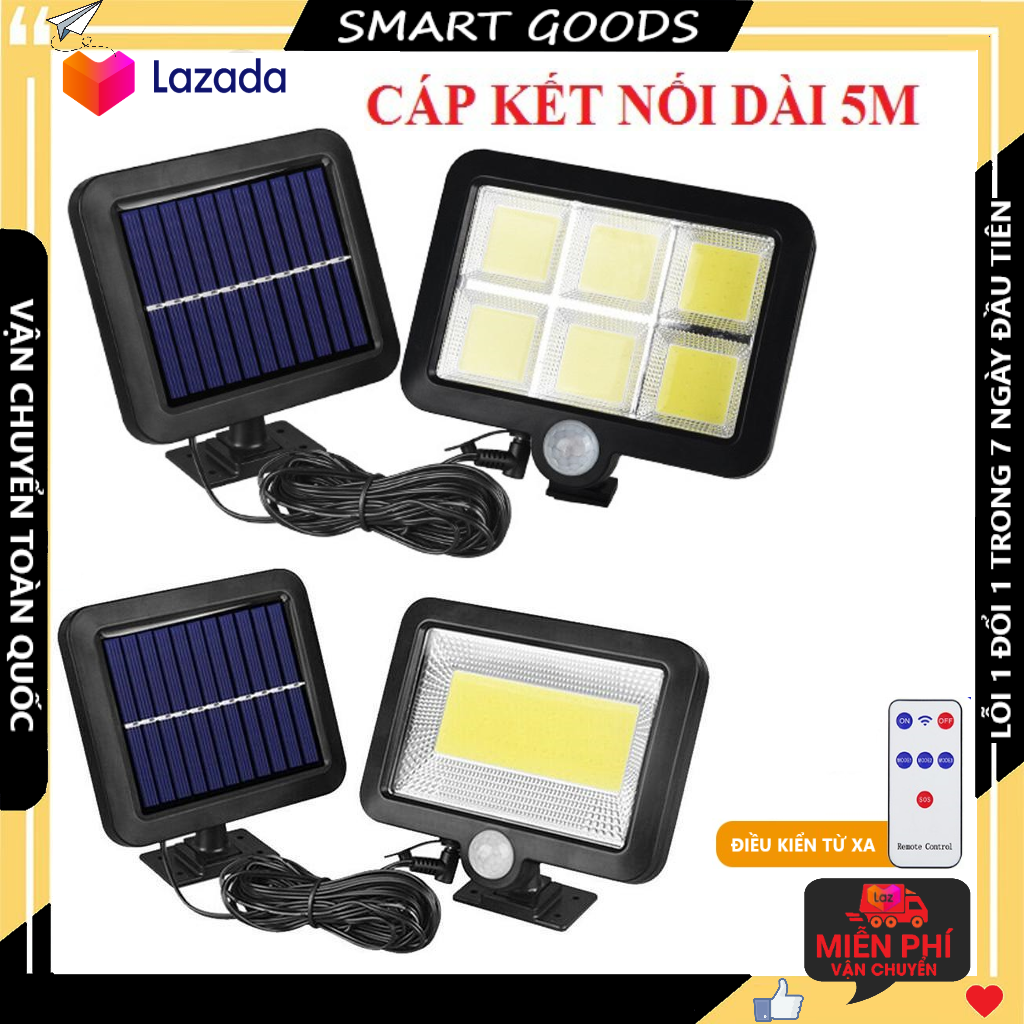 Đèn led năng lượng mặt trời 120 led - 100 led chống nước chuẩn IP6 - công nghệ cảm biến chuyển động tự động ngắt bật có điều kiển từ xa