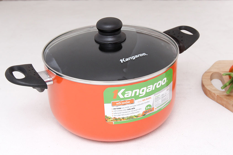Nồi nhôm có nắp kangaroo kg935L Nồi nhôm chống dính đáy từ 24 cm Kangaroo KG935L