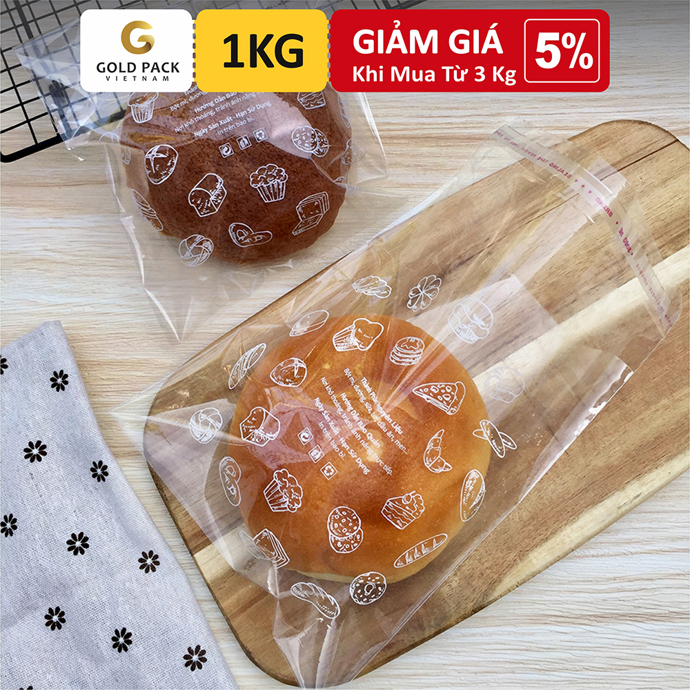 Túi nilon dán keo đựng bánh - 1kg