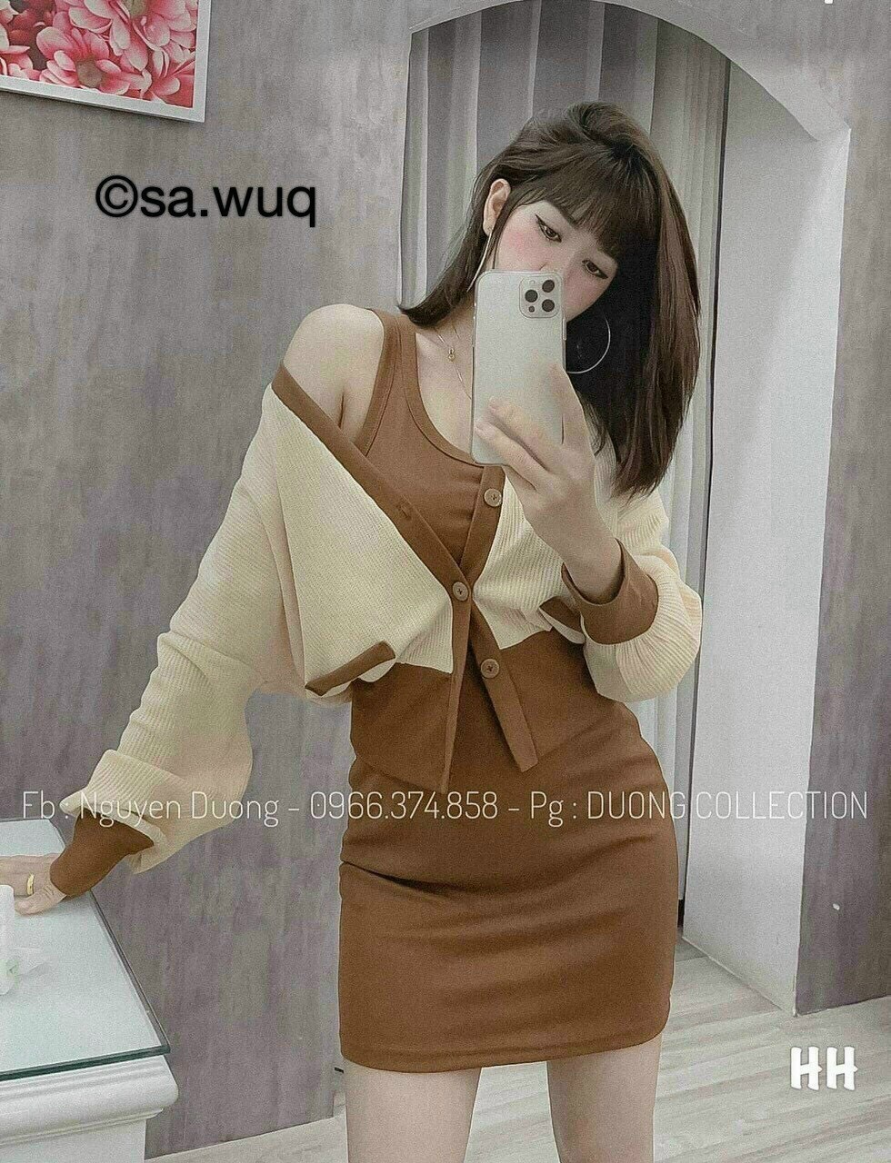 Đầm body chất thun loại 1 kèm áo khoác len - set đầm kèm áo khoác hottrend - KIM FASHION